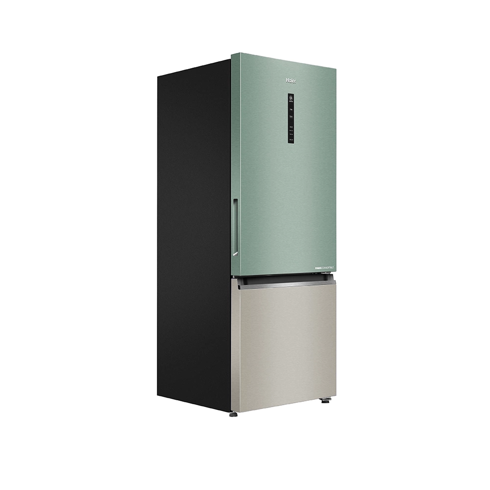 Haier  Vogue Series 325L Sage Green Glass  Finish Bottom Mounted 14 in 1 Convertible Modes Frost Free Refrigerator HRB-3752SGG-P